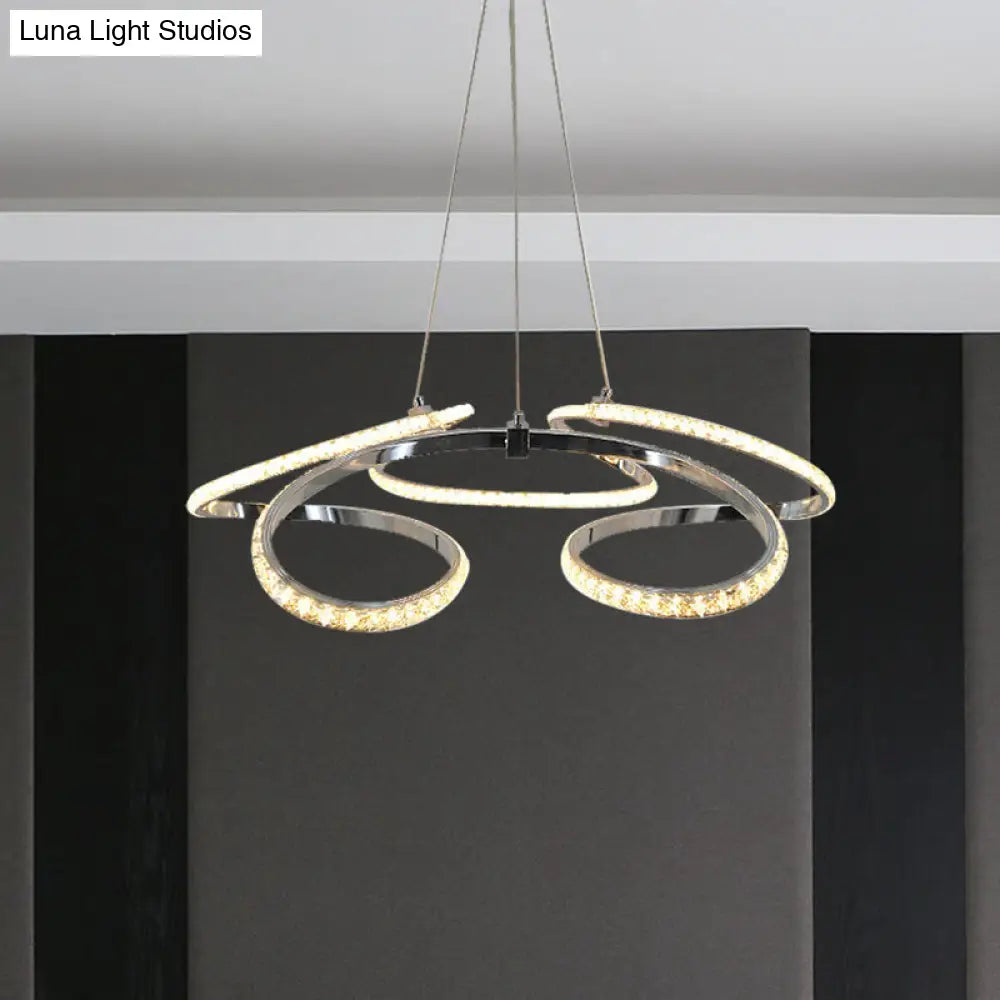 Led Crystal Chandelier Pendant - Twist Design Chrome Finish Warm/White Light Dining Room Ceiling