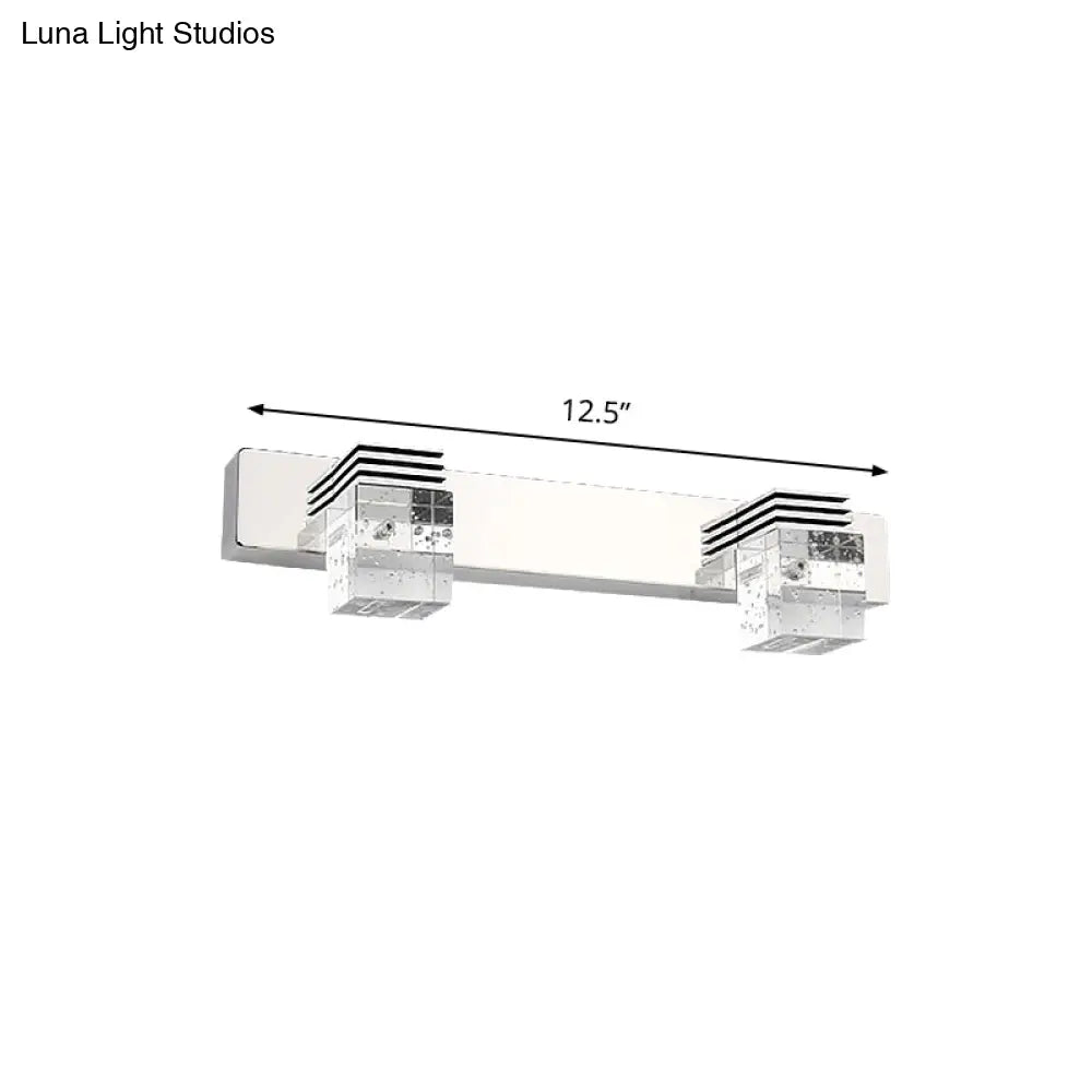 Modern Chrome Vanity Light Fixture With Clear Crystal Accents - 2/3 Bulbs Warm/White