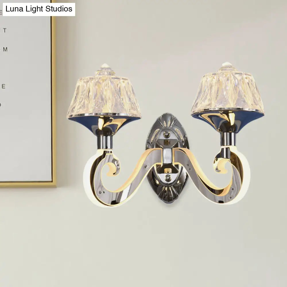 Modern Chrome Wall Lamp With Clear Crystal Accent And Luminous Arm