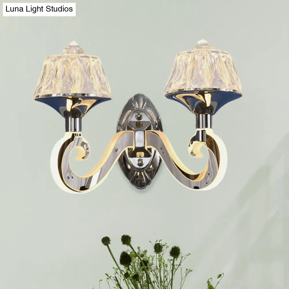 Modern Chrome Wall Lamp With Clear Crystal Accent And Luminous Arm