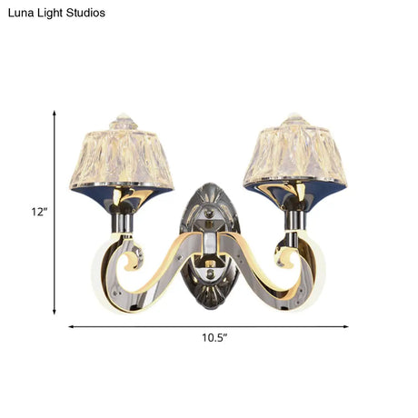 Modern Chrome Wall Lamp With Clear Crystal Accent And Luminous Arm