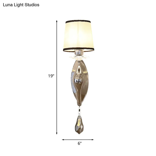 Modern Chrome Wall Lamp With Tapered Fabric Shade - Stylish Living Room Sconce Light