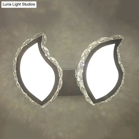 Modern Chrome Wall Sconce With Clear Crystal Led For Leaf Bedroom