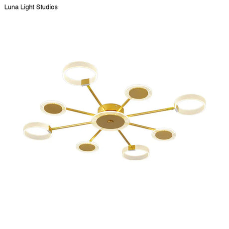 Modern Circle Semi Flush Acrylic Led Ceiling Light In Gold - 31.5’/39’ 7/9 Heads Warm/White For