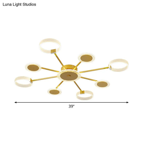 Modern Circle Semi Flush Acrylic Led Ceiling Light In Gold - 31.5’/39’ 7/9 Heads Warm/White For
