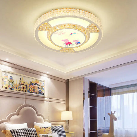 Modern Circular Flushmount Led Ceiling Light With Clear Crystal And Fun Patterns – Ideal For