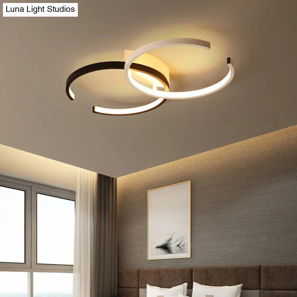 Modern Circular Led Flush Mount Acrylic Ceiling Light In Black & White For Bedrooms