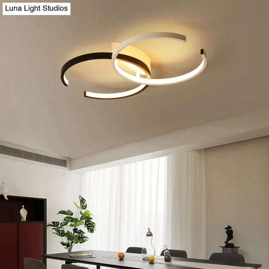 Modern Circular Led Flush Mount Acrylic Ceiling Light In Black & White For Bedrooms