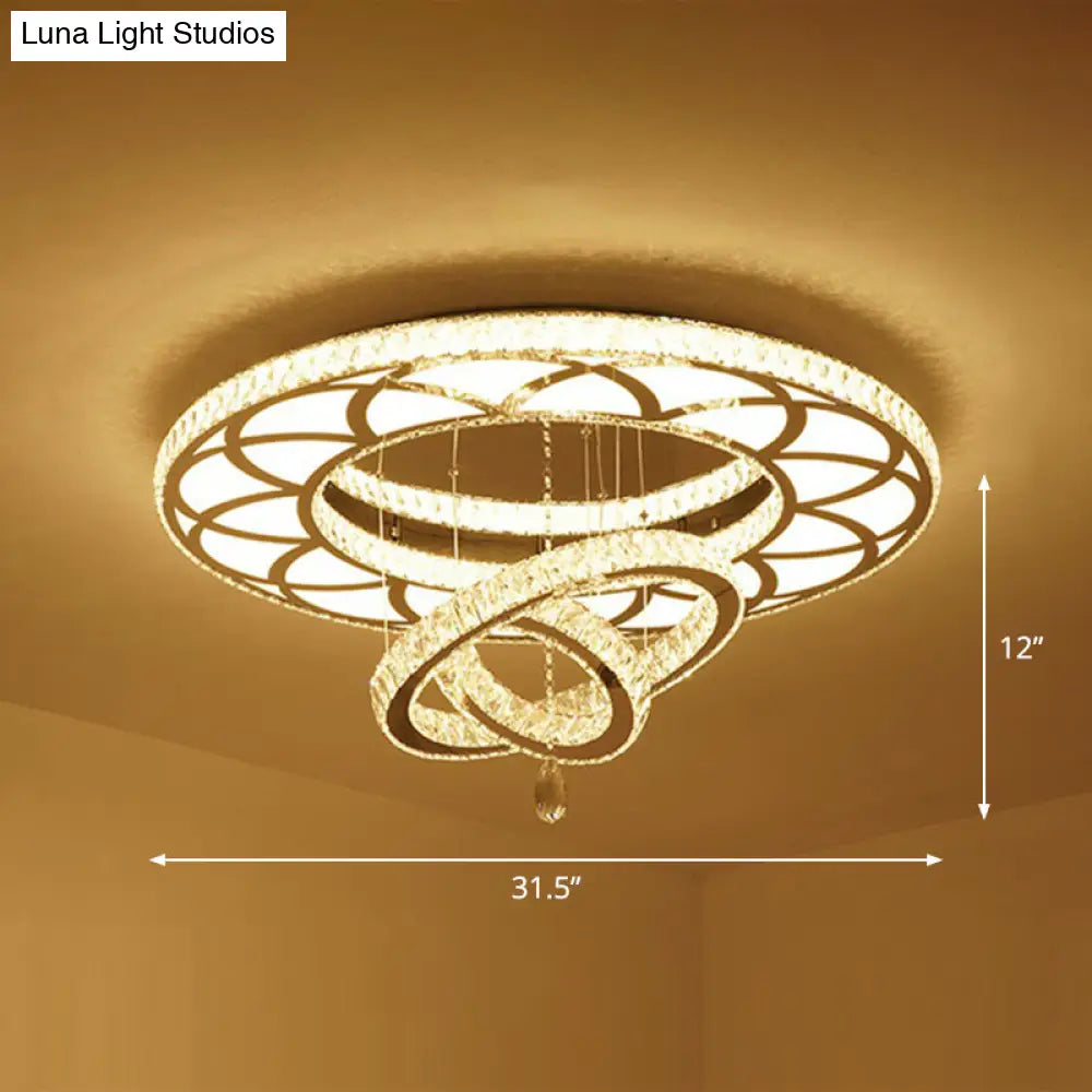 Modern Circular Led Flushmount With Clear Crystal For Living Room Ceiling / 31.5’ Round