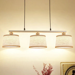 Modern Circular Pendant Light With Flaxen Fabric And 3 Bulbs For Open Kitchen Island Lighting