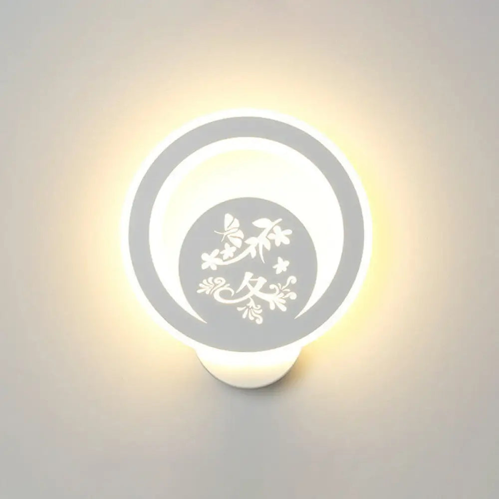 Modern Circular Sconce Lighting: Acrylic Led Wall Light Fixture In White For Living Room / J