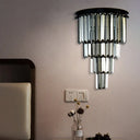 Modern Clear/Amber Layered Wall Light Sconce With Crystal Accents - 2-Light Mounted Lamp For Living
