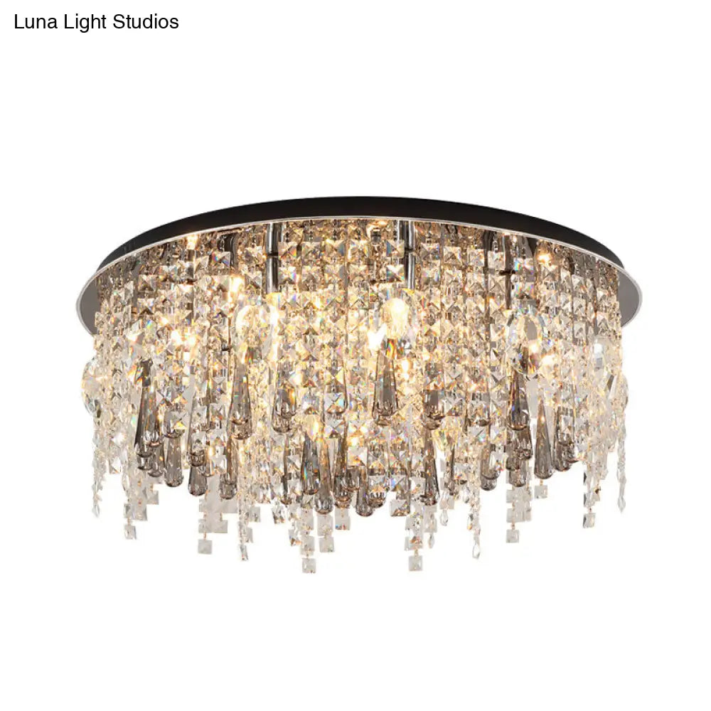Modern Clear Crystal 12-Head Flush Mount Ceiling Fixture