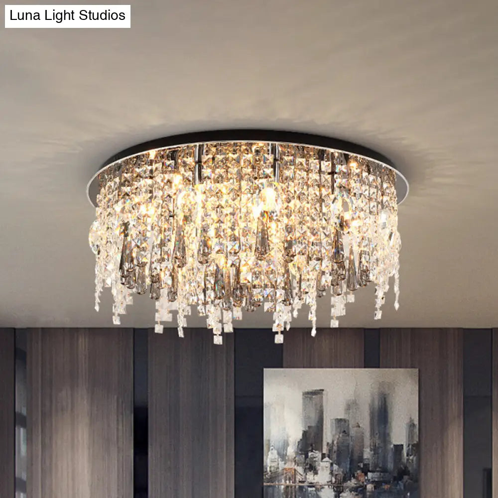 Modern Clear Crystal 12-Head Flush Mount Ceiling Fixture