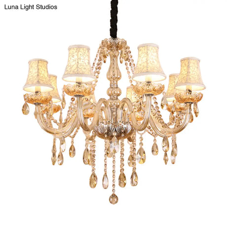 Clear Crystal Modernist Bell Ceiling Chandelier With 6/8 Bulbs - Living Room Pendant Lamp In Beige