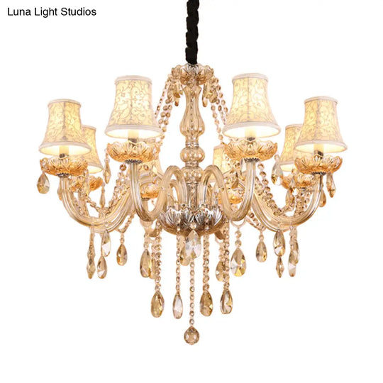 Clear Crystal Modernist Bell Ceiling Chandelier With 6/8 Bulbs - Living Room Pendant Lamp In Beige