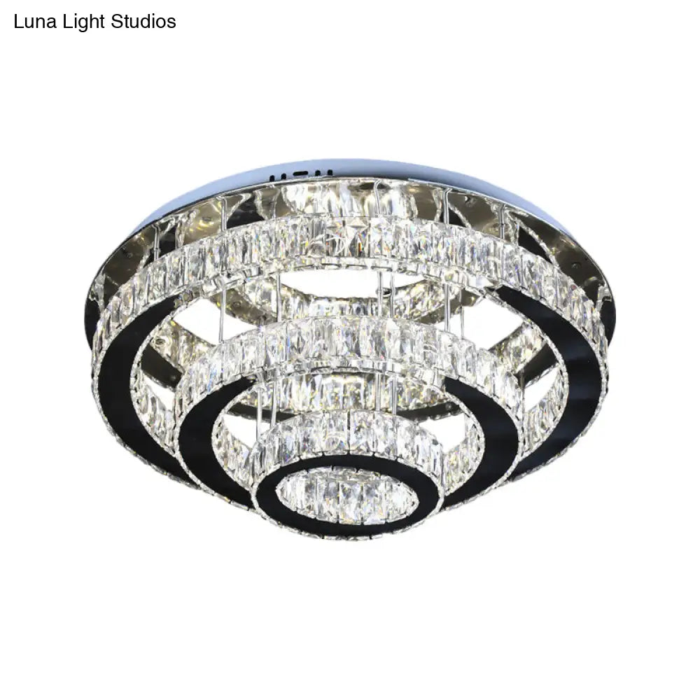 Modern Clear Crystal Ceiling - Mounted Led Flush Light For Dining Room With Stainless Steel Finish