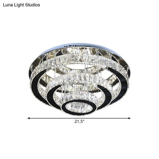 Modern Clear Crystal Ceiling - Mounted Led Flush Light For Dining Room With Stainless Steel Finish