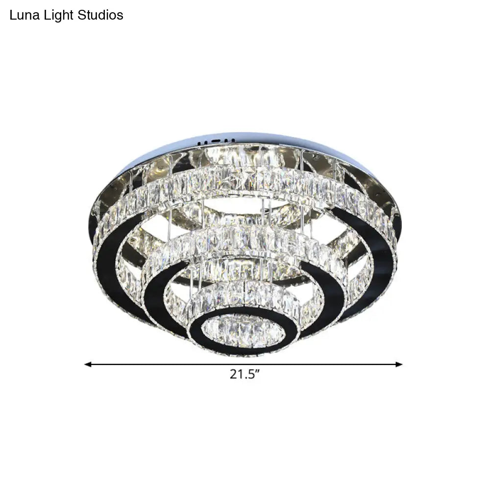 Modern Clear Crystal Ceiling-Mounted Led Flush Light For Dining Room With Stainless Steel Finish