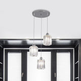 Modern Clear Crystal Cylinder Pendant Light With Chrome Finish - 3 Bulb Hanging Lamp Kit