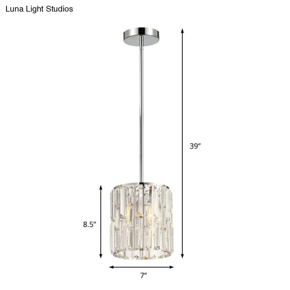 Modern Clear Crystal Cylinder Pendant Lighting For Bedside