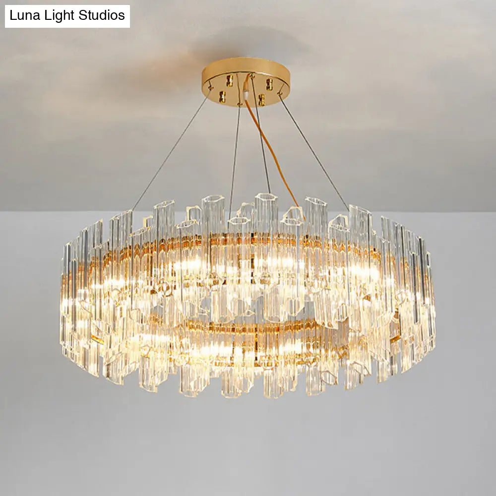 Modern Crystal Drum Chandelier - 8/12 Lights Gold Finish Led Ceiling Lamp For Living Room