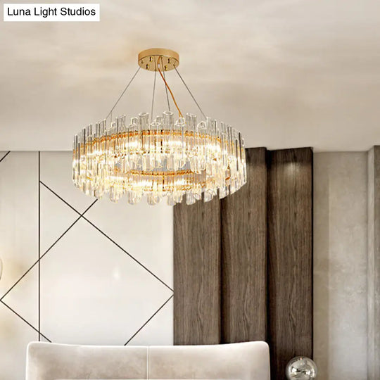 Modern Crystal Drum Chandelier - 8/12 Lights Gold Finish Led Ceiling Lamp For Living Room