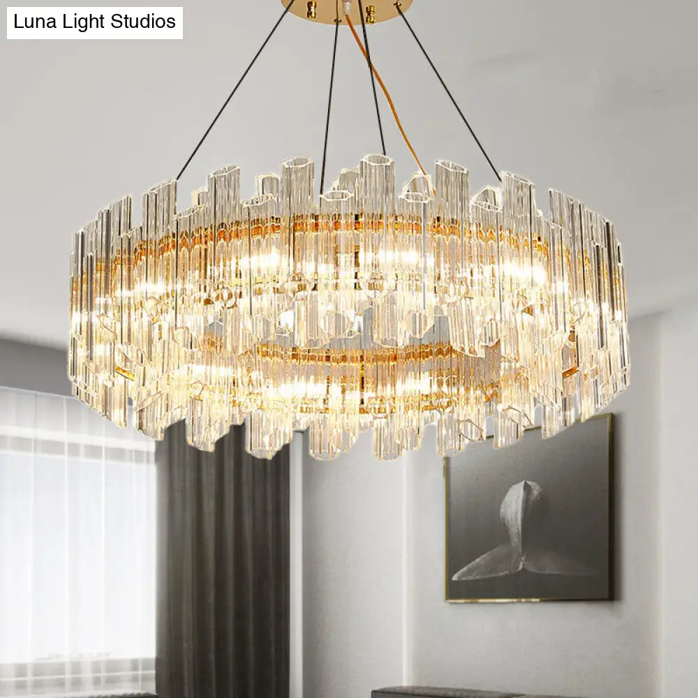 Modern Crystal Drum Chandelier - 8/12 Lights Gold Finish Led Ceiling Lamp For Living Room 8 /