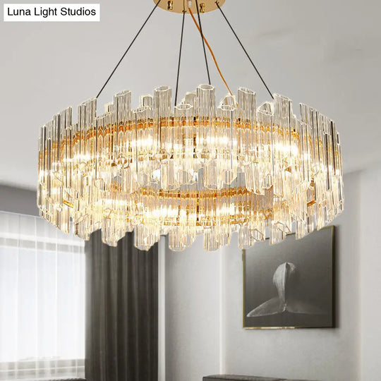 Modern Crystal Drum Chandelier - 8/12 Lights Gold Finish Led Ceiling Lamp For Living Room 8 /