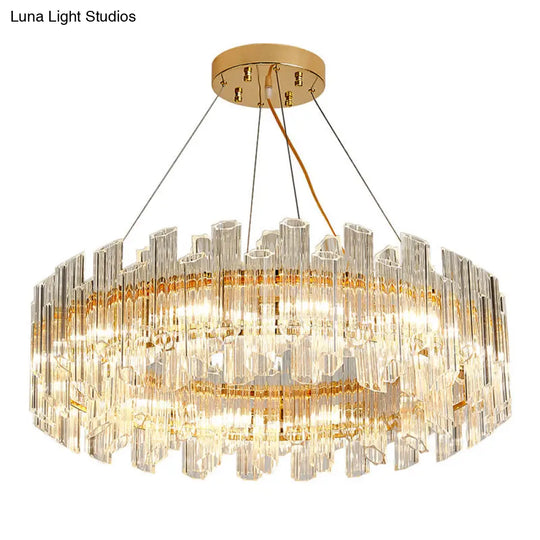 Modern Clear Crystal Drum Chandelier - Elegant 8/12 Light Gold Led Ceiling Lamp Ideal For Living