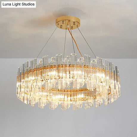 Modern Clear Crystal Drum Chandelier - Elegant 8/12 Light Gold Led Ceiling Lamp Ideal For Living