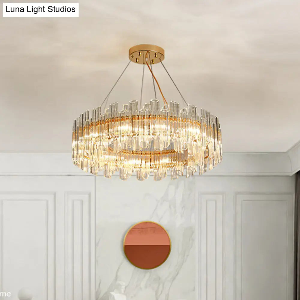 Modern Crystal Drum Chandelier - 8/12 Lights Gold Finish Led Ceiling Lamp For Living Room 12 /