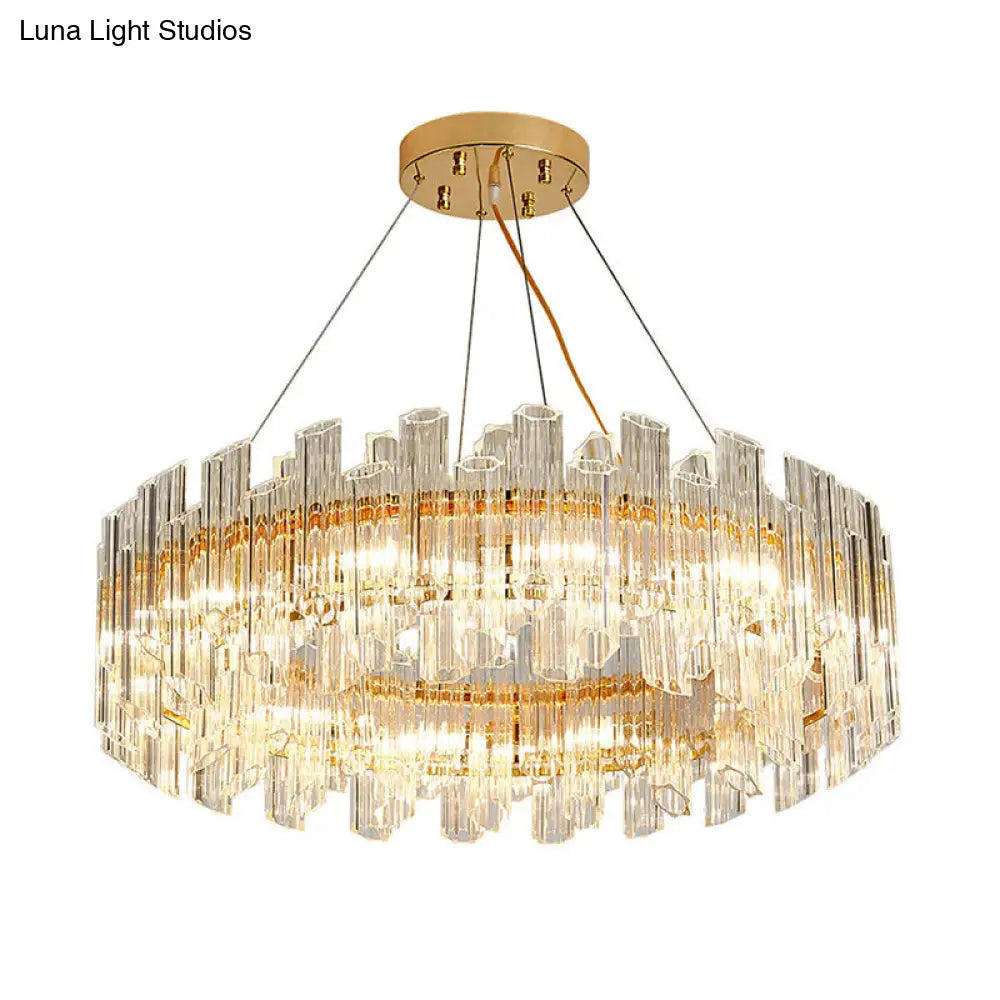 Modern Crystal Drum Chandelier - 8/12 Lights Gold Finish Led Ceiling Lamp For Living Room