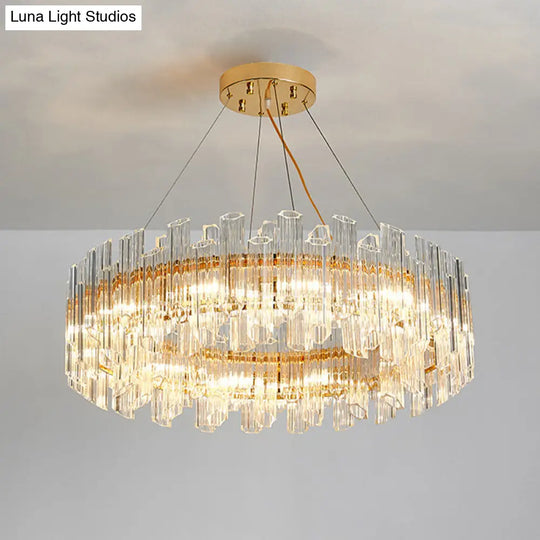 Modern Clear Crystal Drum Chandelier - Elegant 8/12 Light Gold Led Ceiling Lamp Ideal For Living