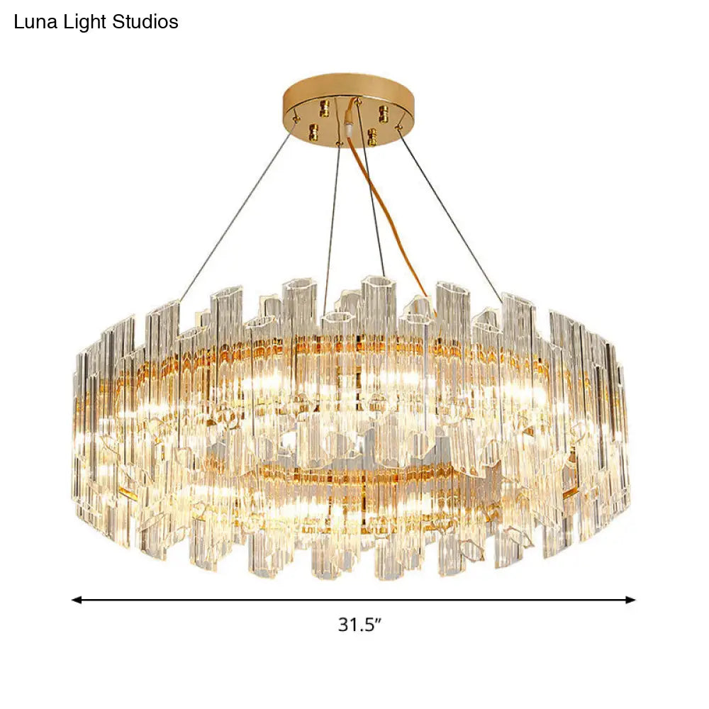 Modern Crystal Drum Chandelier - 8/12 Lights Gold Finish Led Ceiling Lamp For Living Room