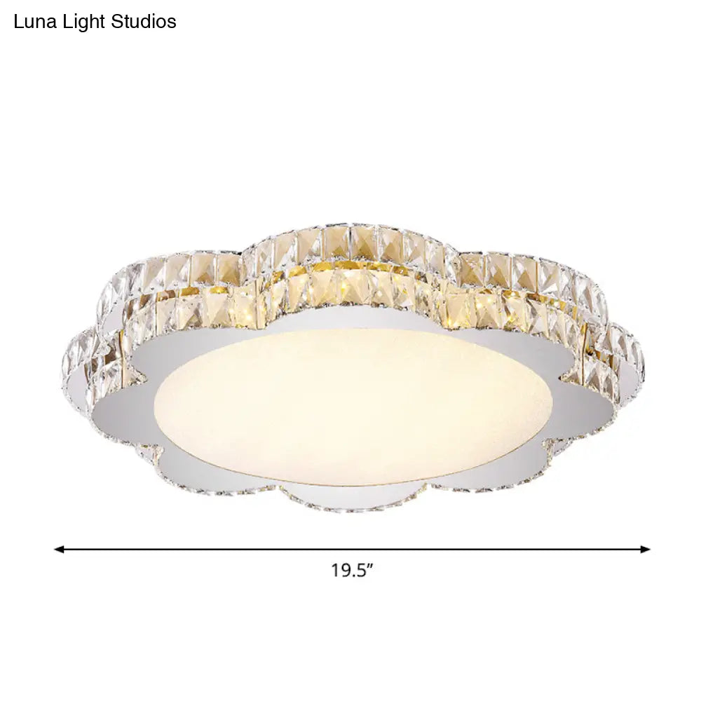 Modern Clear Crystal Flower/Octagon Led Flushmount Ceiling Lamp Minimalistic Stainless-Steel Design