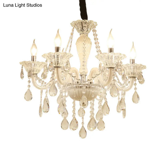 Modern Crystal Glass Candle Chandelier - 6 Bulb Pendant Ceiling Light For Living Room In White