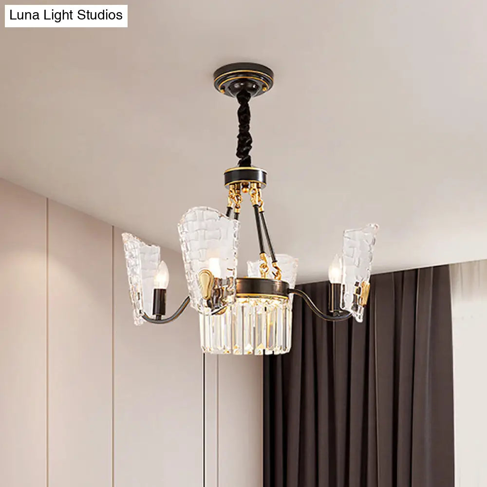 Modern Clear Crystal Glass Kitchen Chandelier With Shield Design - 4/6 Bulb Suspension Pendant In