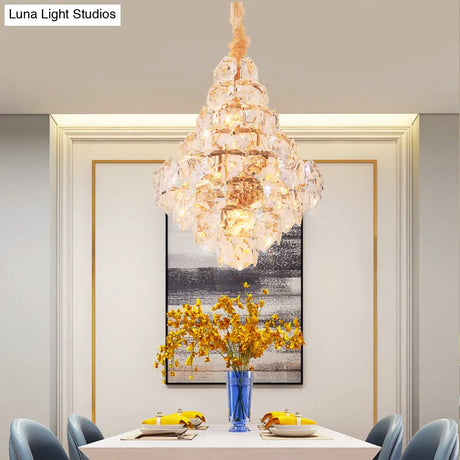 Modern Clear Crystal Glass Teardrop Chandelier - 12 Bulb Led Pendant Ceiling Light In Gold For