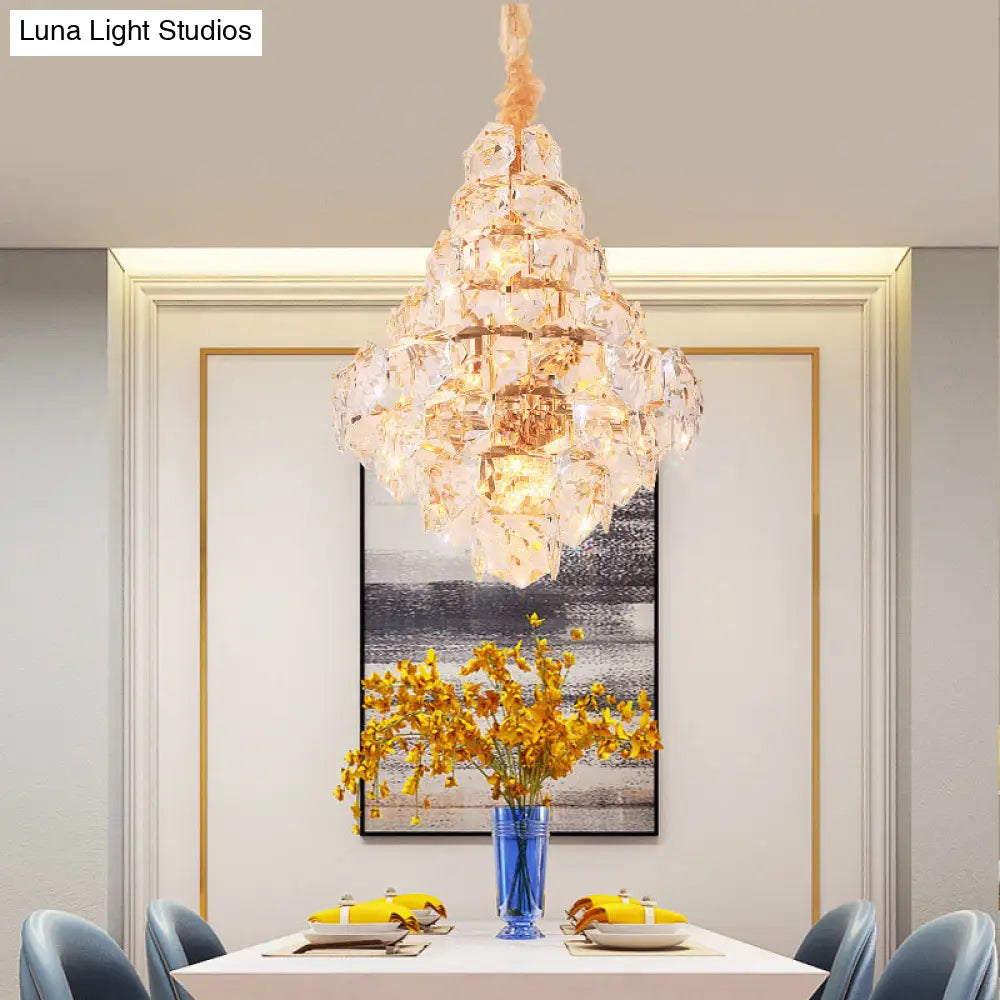 Modern Clear Crystal Glass Teardrop Chandelier - 12 Bulb Led Pendant Ceiling Light In Gold For