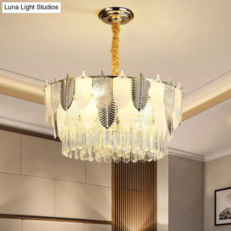 Modern Clear Crystal Leaf Pendant Chandelier - Stylish Suspension Light For Living Room