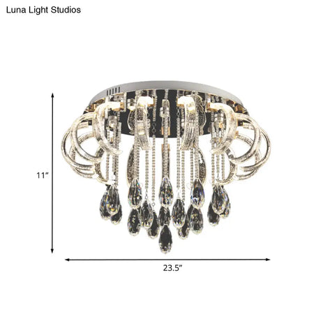 Modern Clear Crystal Led Bedroom Flush Mount Fixture With Arched Design