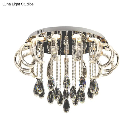 Modern Clear Crystal Led Bedroom Flush Mount Fixture With Arched Design