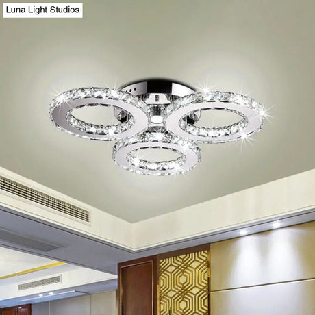 Modern Clear Crystal Led Flush - Mount Ceiling Light In Chrome For Bedrooms