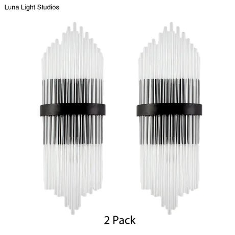 Modern Clear Crystal Prism Wall Sconce Light With Metal Square Backplate In Black 1/2-Pack