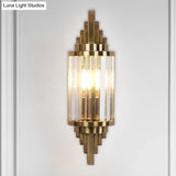 Modern Clear Crystal Wall Sconce - Brass Flush Mount Bedside Light