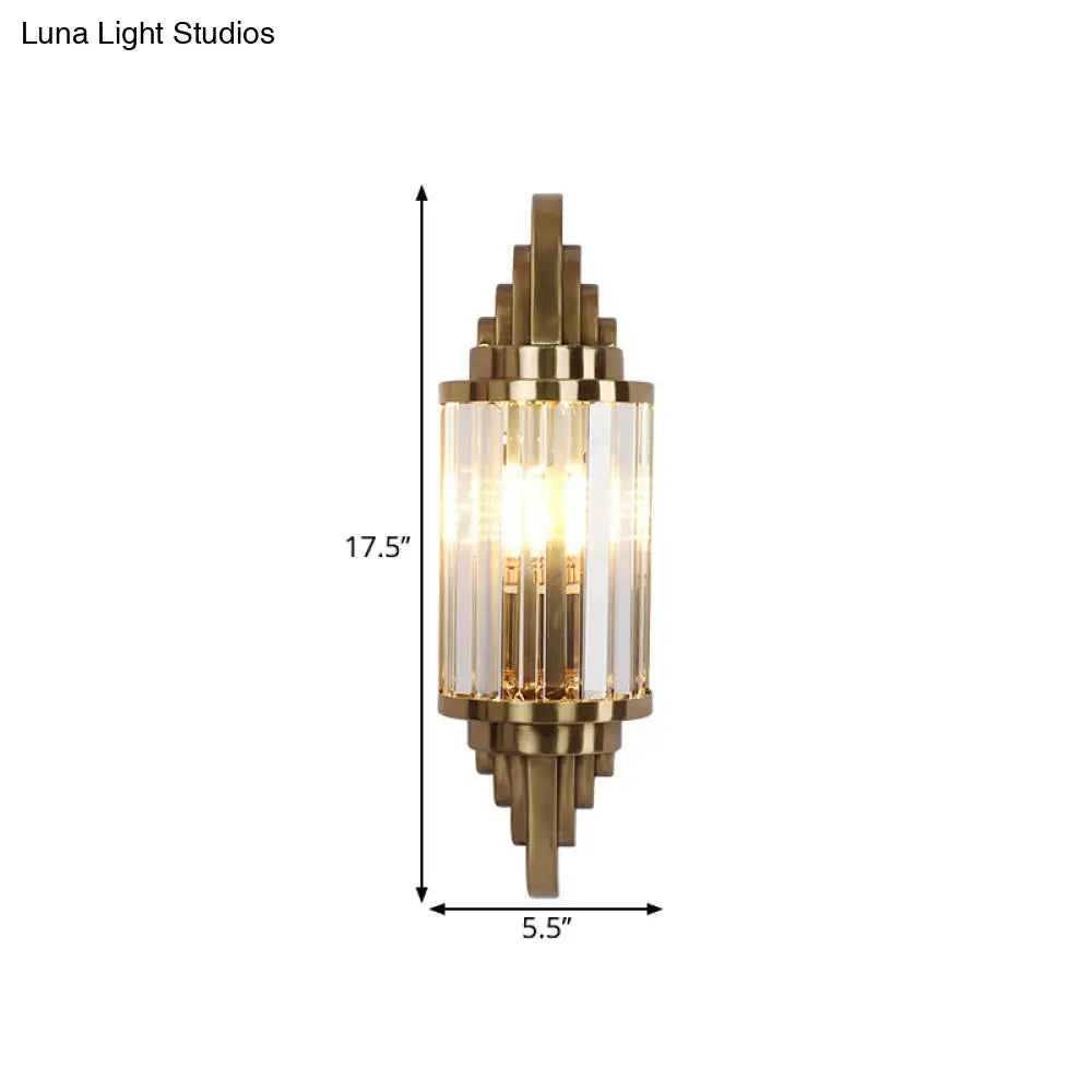 Modern Clear Crystal Wall Sconce - Brass Flush Mount Bedside Light