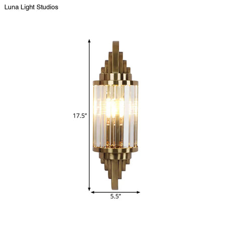 Modern Clear Crystal Wall Sconce - Brass Flush Mount Bedside Light