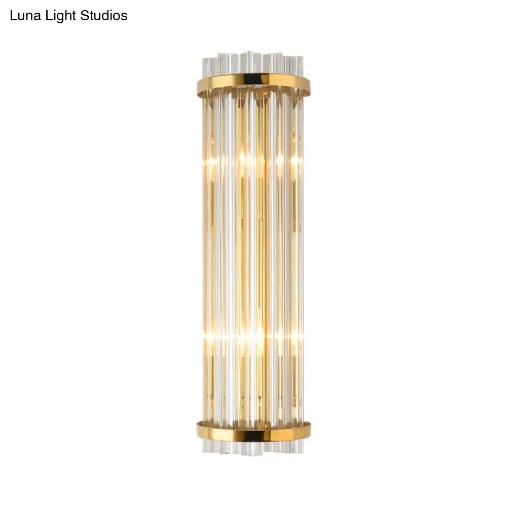 Modern Clear Crystal Wall Sconce Lamp - 2 Lights Gold Finish 14/21.5 Width