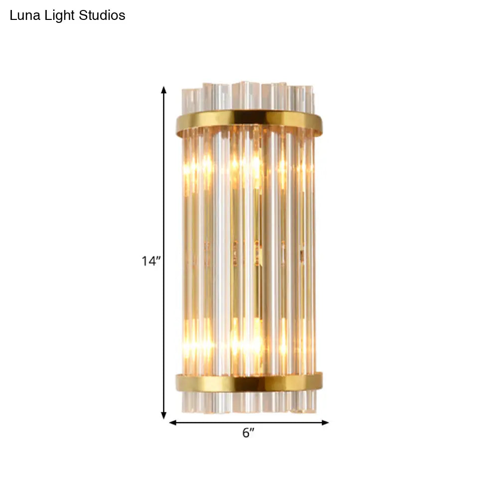 Modern Clear Crystal Wall Sconce Lamp - 2 Lights Gold Finish 14/21.5 Width